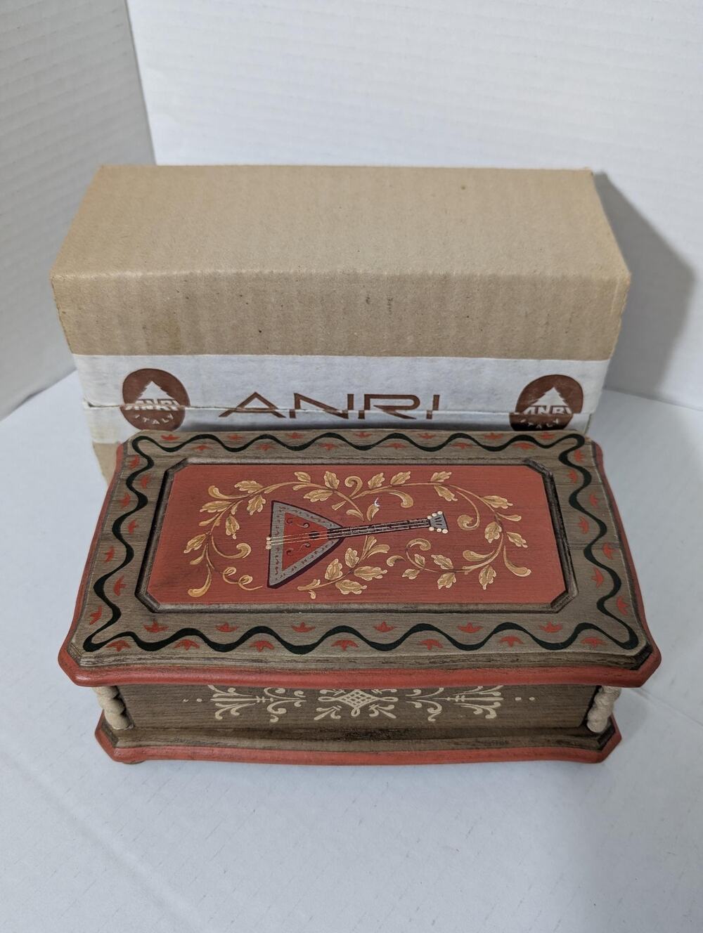 Vintage ANRI Italy Balalaika Wood Music Box Lara's Theme NOS Box